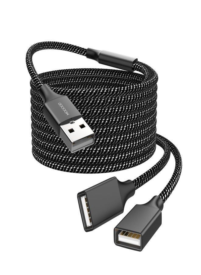 MOGOOD Durable USB A Male to 2 Female Extension Cord - Nylon Braided, Fast Data Transfer, Compatible with Printer, Keyboard, Flash Drive, Hard Drive, PlayStation - Image 1